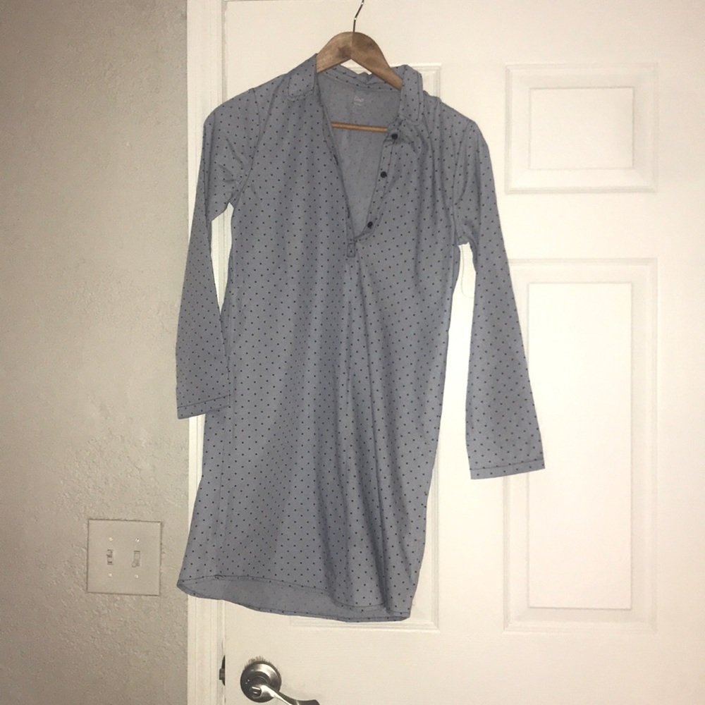 Blue polka dotted shirt